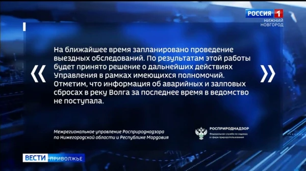 Сотрудники Росприроднадзора проводят проверку по факту обнаружения пятен на поверхности Волги