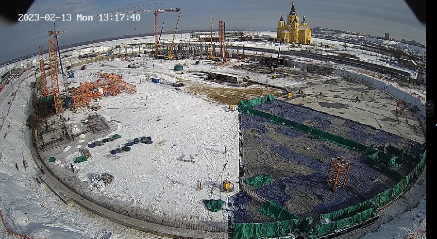 Завершено строительство бетонного фундамента ледовой арены на Стрелке в Нижнем Новгороде