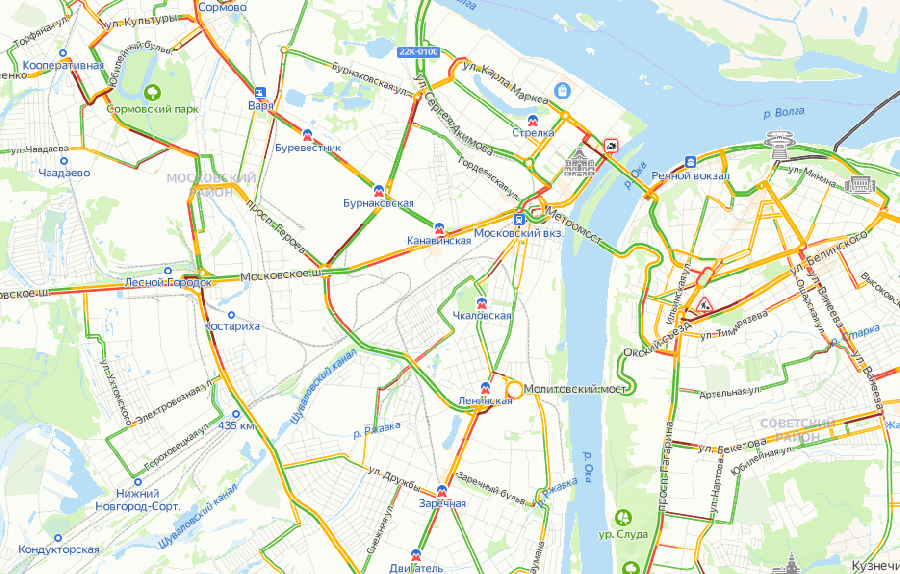 Карта нижнего новгорода пробки на дорогах онлайн в реальном времени