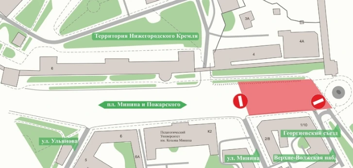 В Нижнем Новгороде перекрыли участок площади Минина и Пожарского до 29 июня