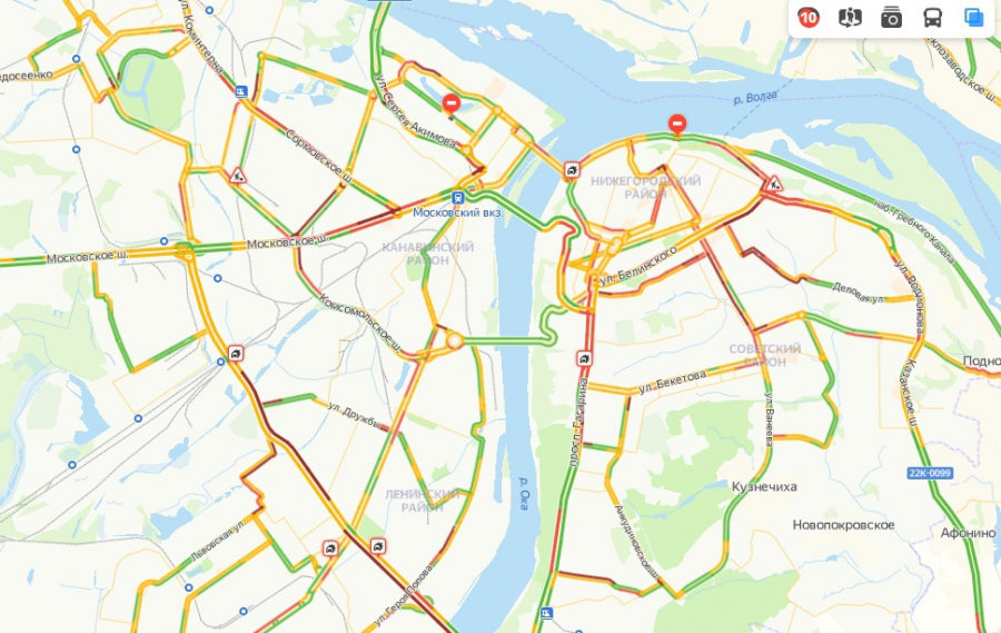 Карта дорог нижнего новгорода с пробками